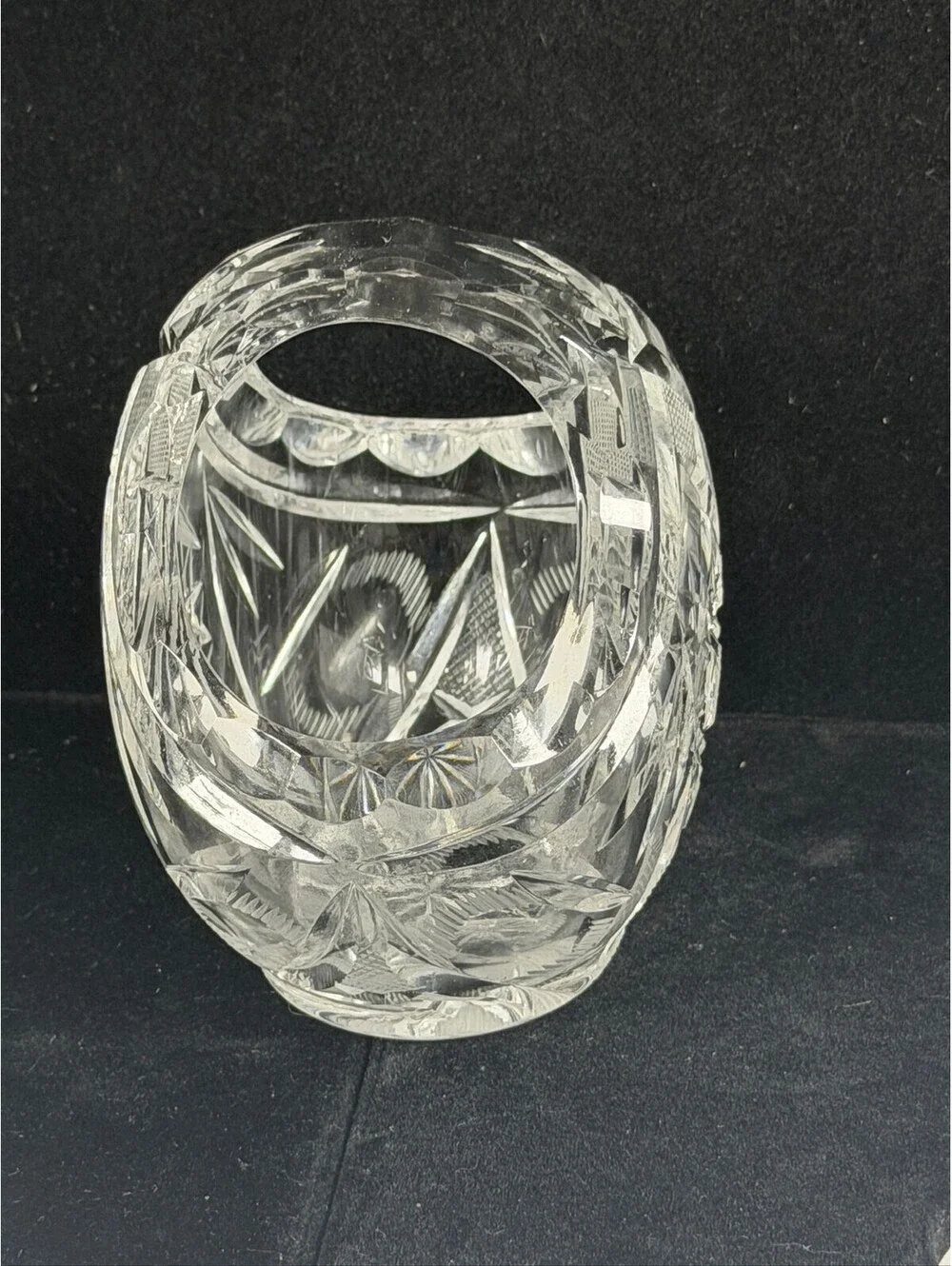Vintage Clear Cut Glass Crystal Basket Bowl F4 Storage Location